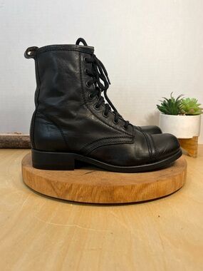 Steve Madden 'Charrie' Black Leather Combat Boots – Size 8.5